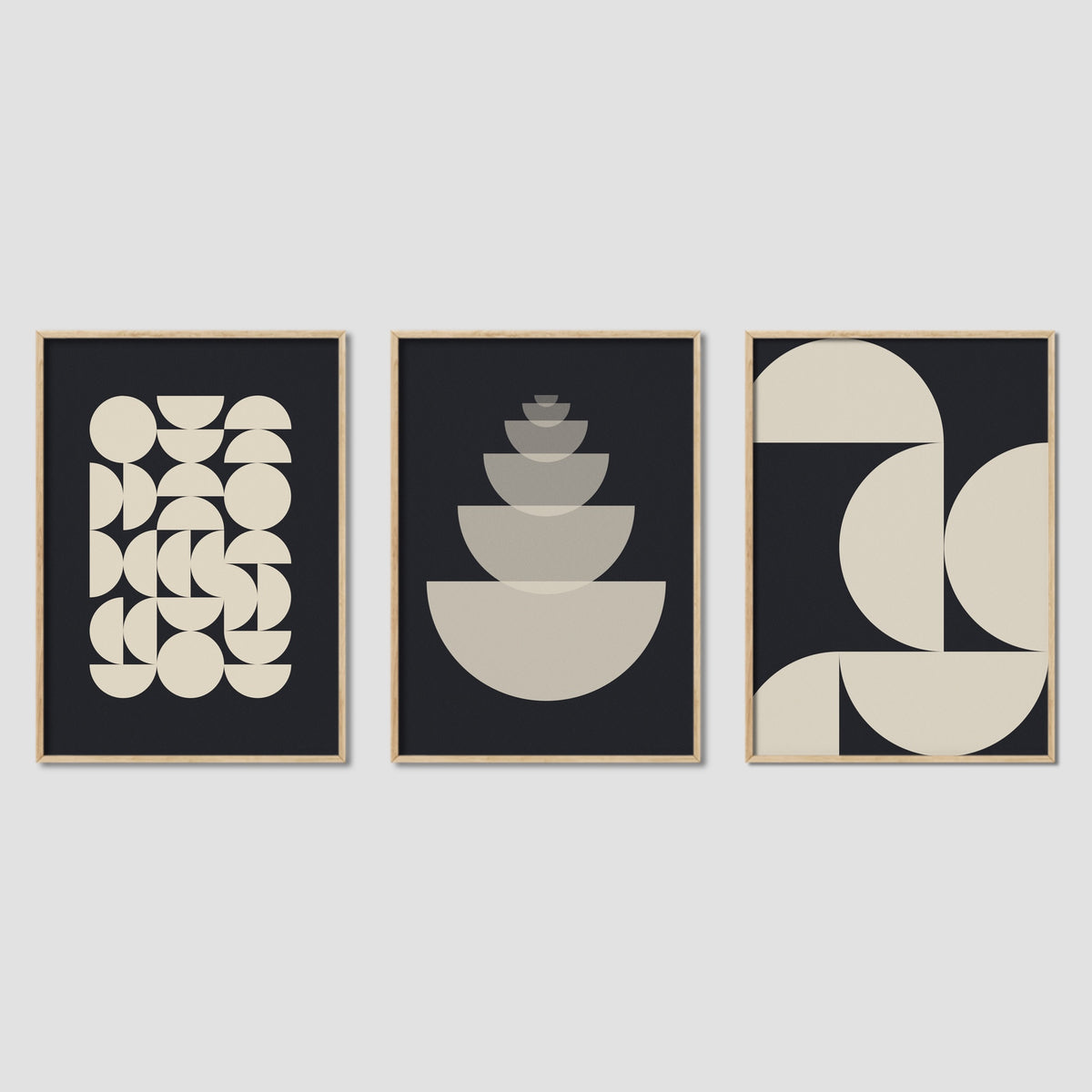 Geometric Mid Century Art Set in Beige and Black – Hellström Prints