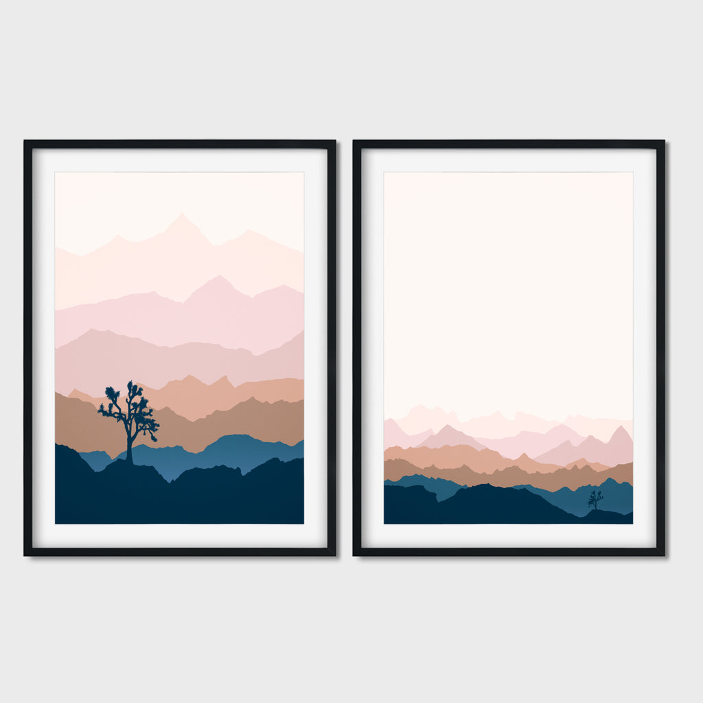 2 Piece Joshua Tree Wall Art Set in Pink and Blue.