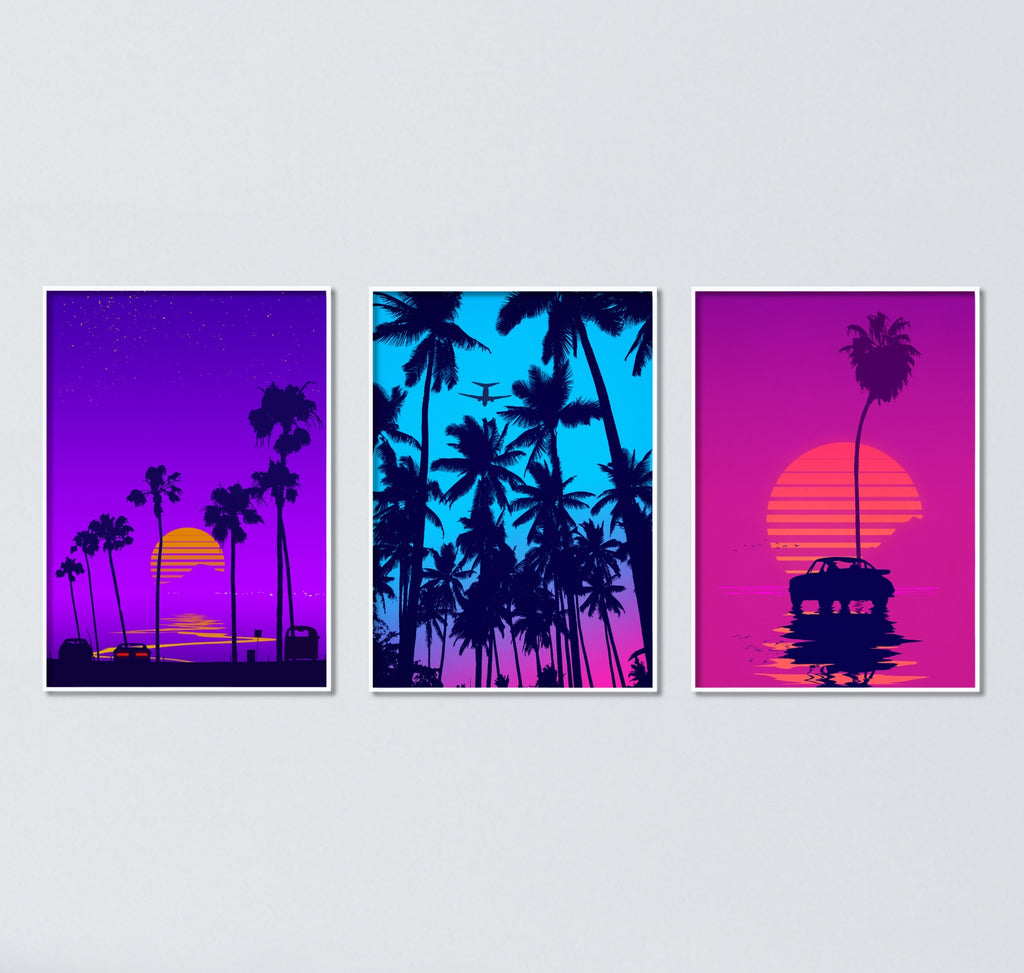 Framed Tropical Canvas Wall Decor in Bright 80's colors.
