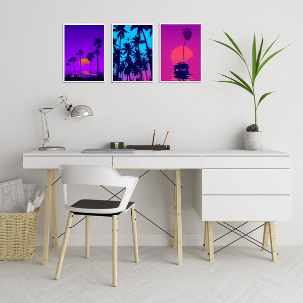 3 piece California retro art prints in vibrant colors.