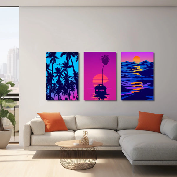 80's modern synthwave artwork set in vibrant colors.