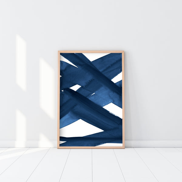 2 piece watercolor abstract canvas wall art in navy blue.