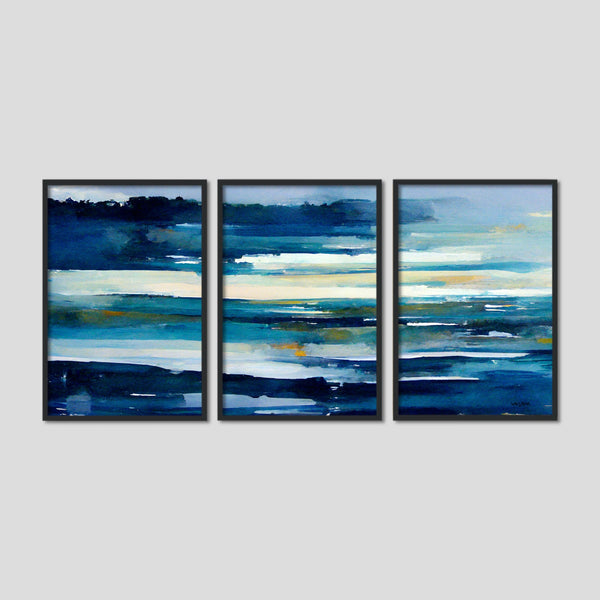 Abstract Painting Print Set in Blue.