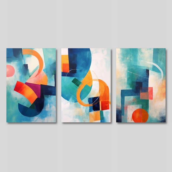 Set of 3 Mid Century Modern Colorful Abstract Prints.