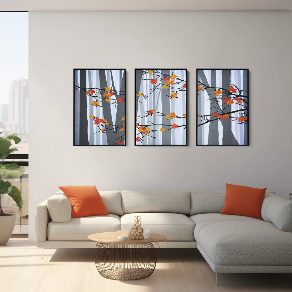 3 piece fall trees landscape canvas wall art set.