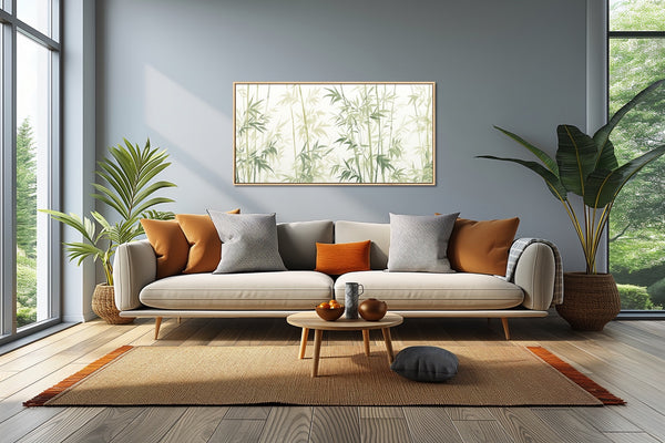 A modern boho wall art on framed canvas.