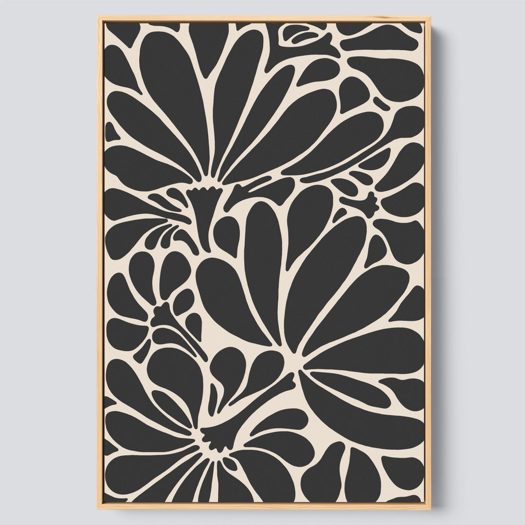 A modern vertical framed botanical canvas wall art in neutral colors.