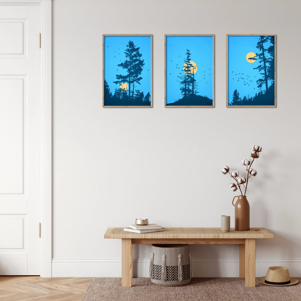 3 piece nature wall decor featuring the moon and trees.
