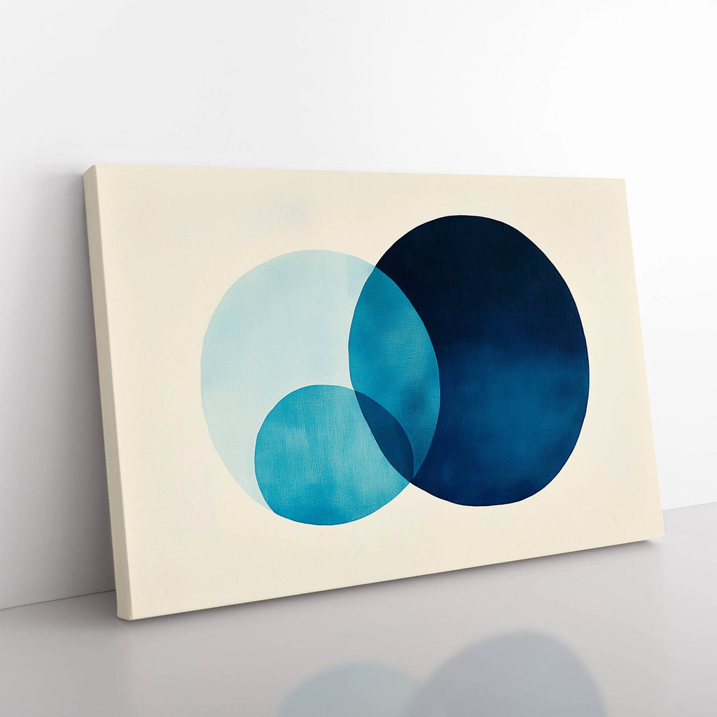 A minimalist abstract watercolor print, featuring soft blue tones.