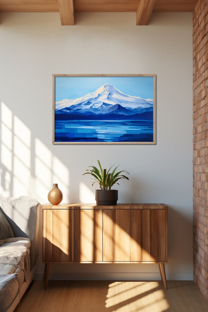 Abstract Mountain Landscape Print In Blue.