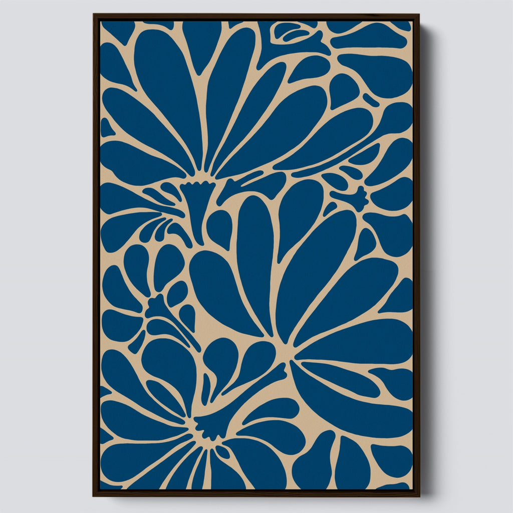 A framed botanical canvas art print in organic shapes.