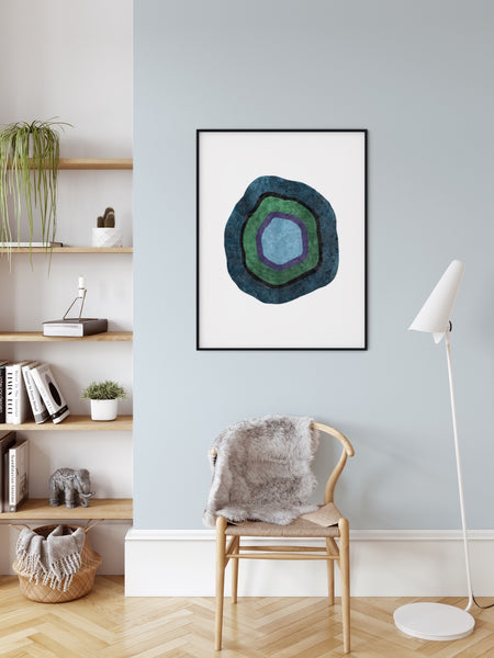 Minimalist geode inspired wall decor on fine art paper or canvas, framed or unframed.