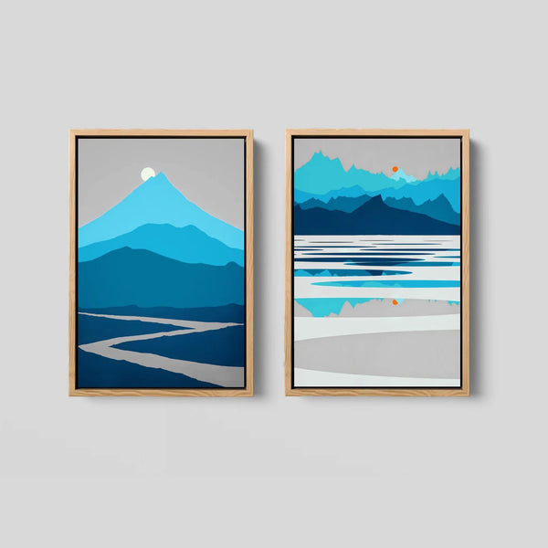 Set of 2 Nordic Canvas Wall Art Prints in Cool Tones.