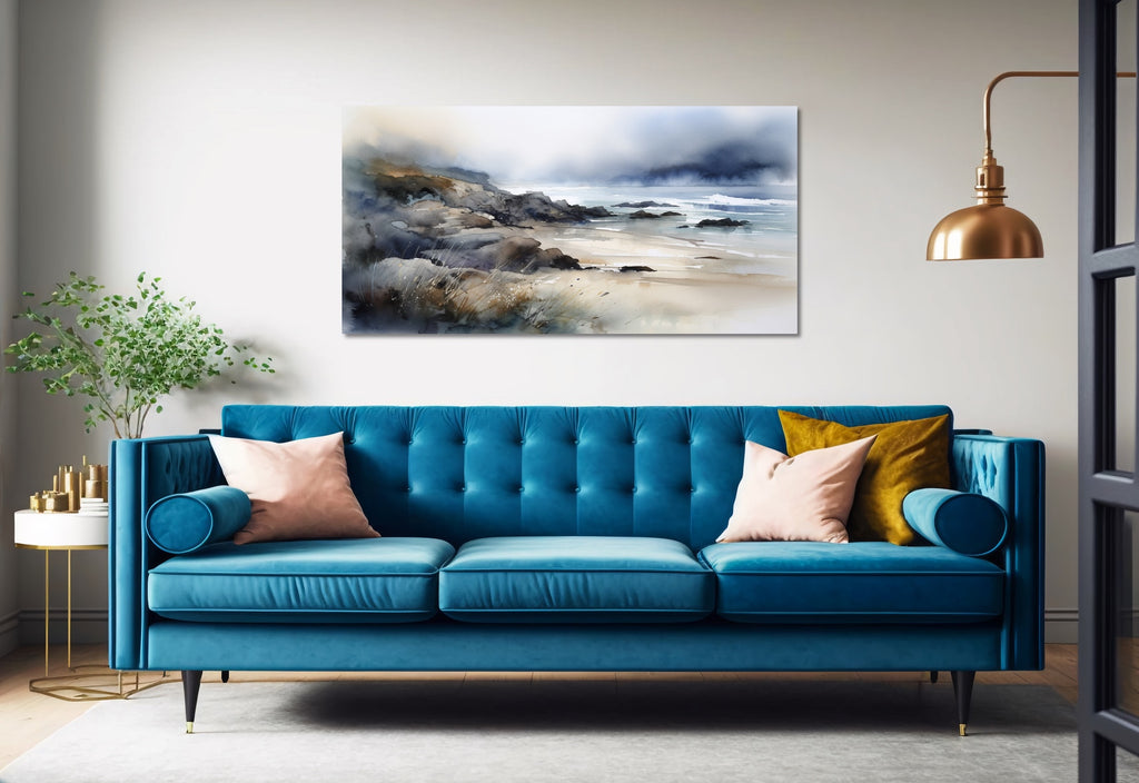 A tranquil watercolor beach seascape. 