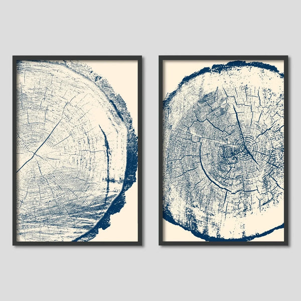 Minimalist Tree Ring Wall Art Set in Cream and Blue.