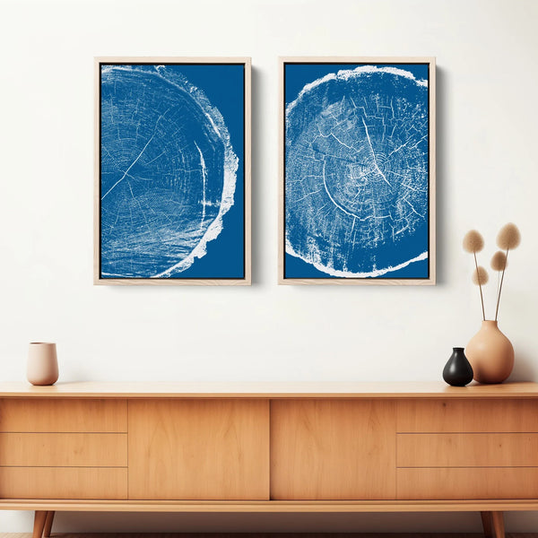 2 piece minimal tree cut bedroom decor in blue.