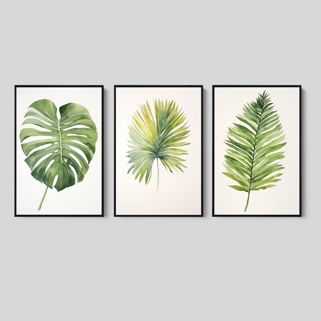 Watercolor Botanical Wall Art Set of 3 in Green.