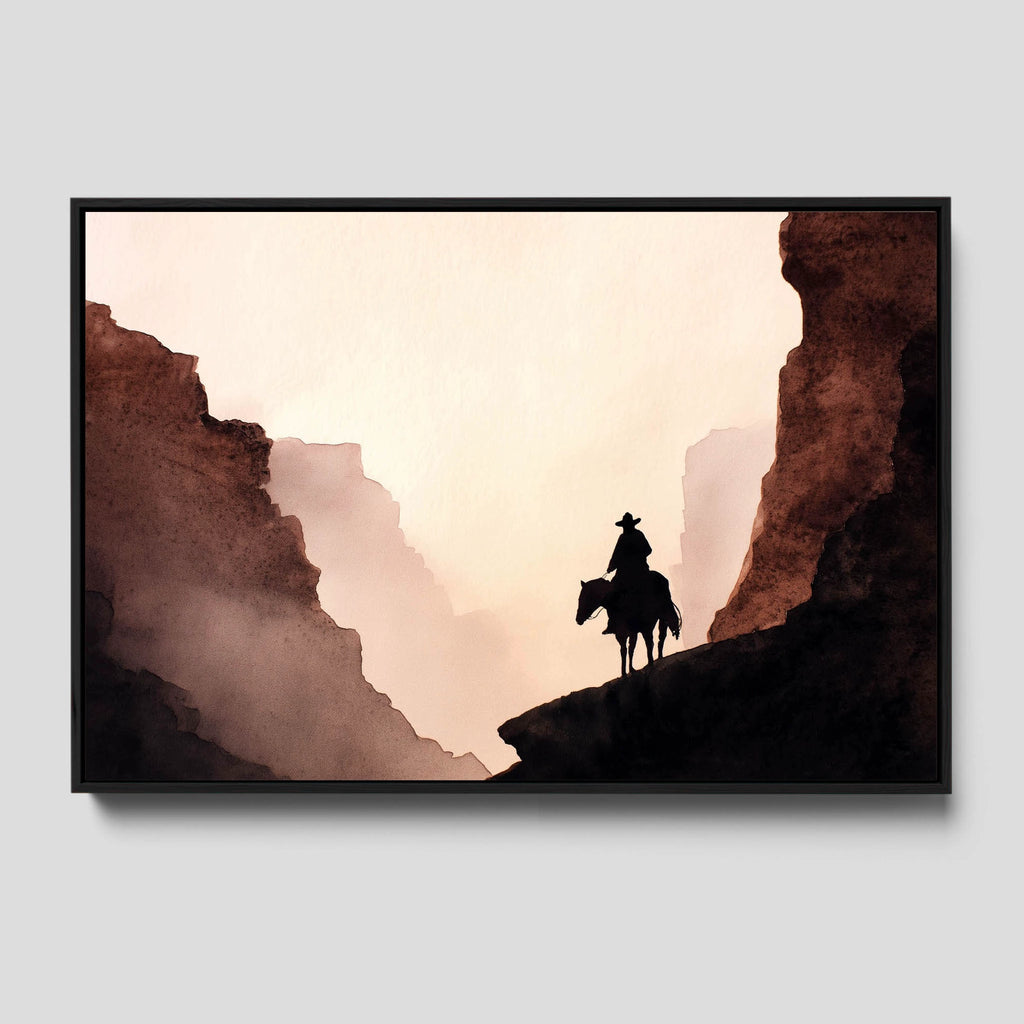 A Southwestern canyon art captures the stillness of a desert canyon with soft, minimalist watercolor tones.