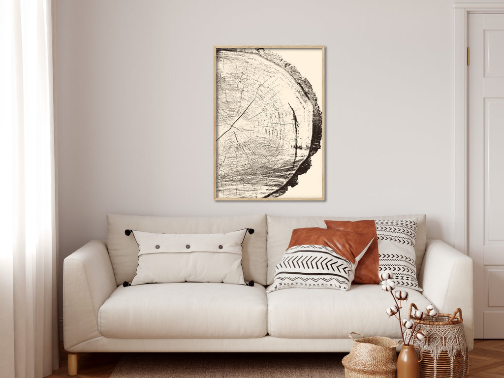 Minimalist Tree Ring Canvas Wall Art in Brown and Cream.
