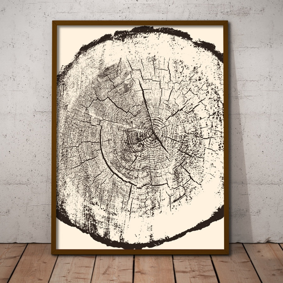 Minimalist Tree Rings Wall Print on Stretched Canvas.
