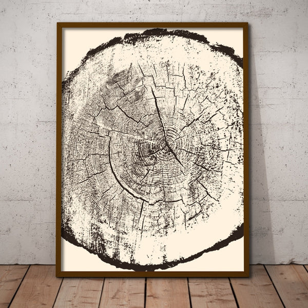 Minimalist Tree Rings Wall Print on Stretched Canvas.
