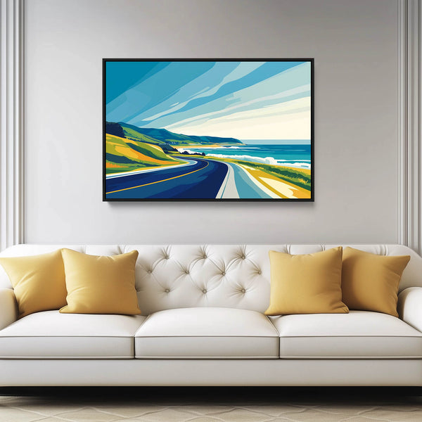 A Coastal Canvas Art in Shades of Blue and Green.