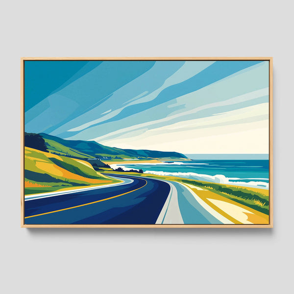 A large coastal artwork featuring California’s iconic Highway 1.