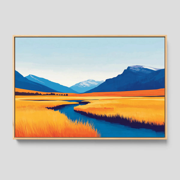 A vibrant print featuring a colorful wetlands landscape full of rich textures and tones.
