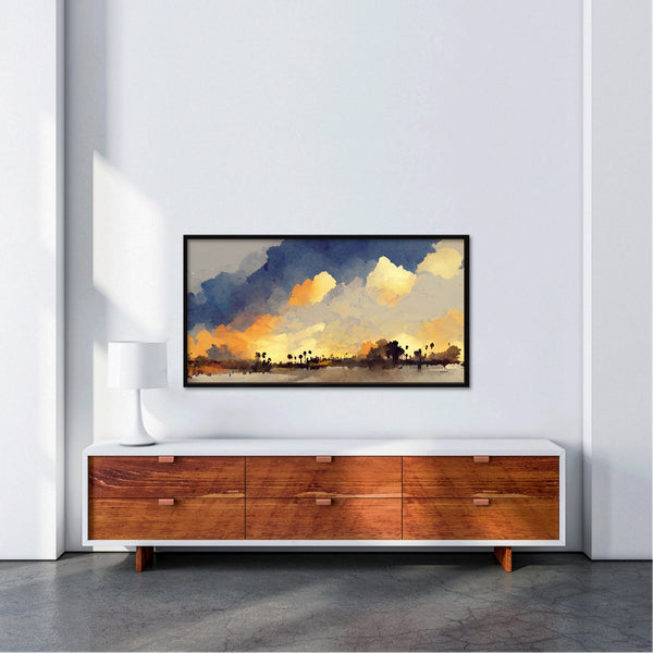 A panoramic California beach artwork available on fine art paper or canvas, framed or unframed.