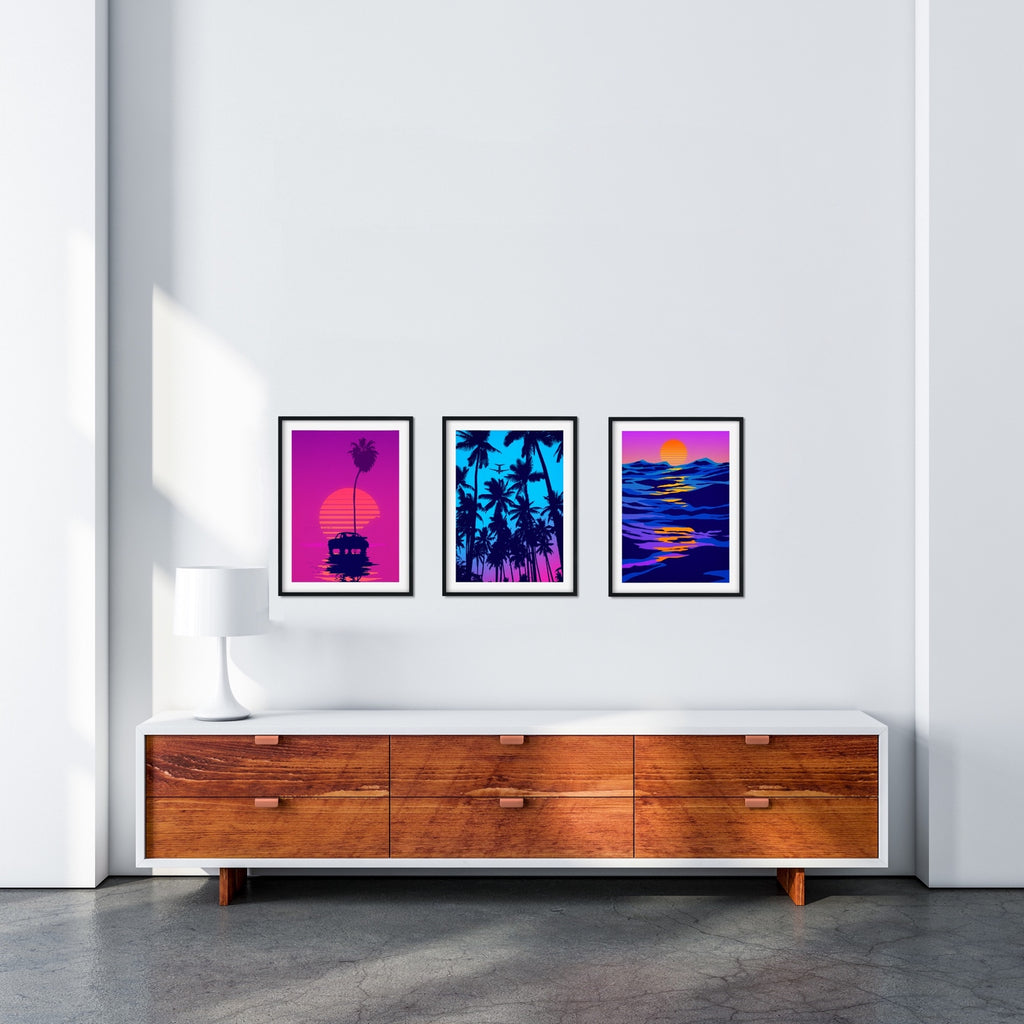 80's modern synthwave artwork set in vibrant colors.