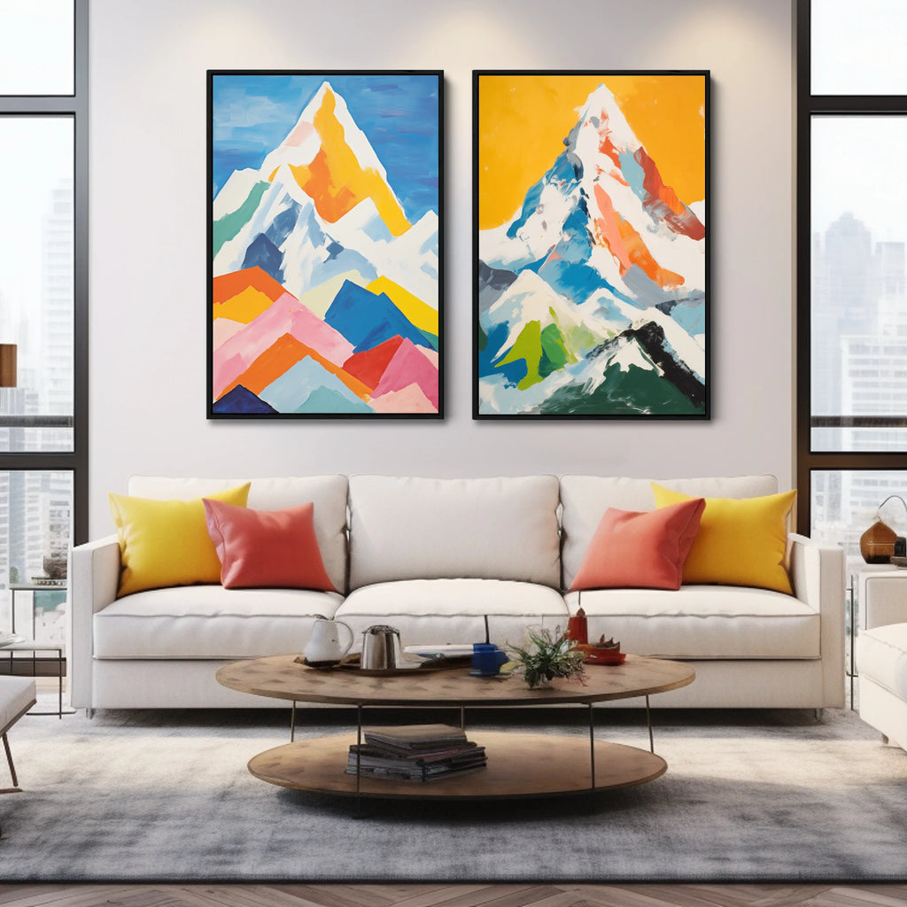 Set of 2 Minimalist Landscape Prints in Vibrant Colors.