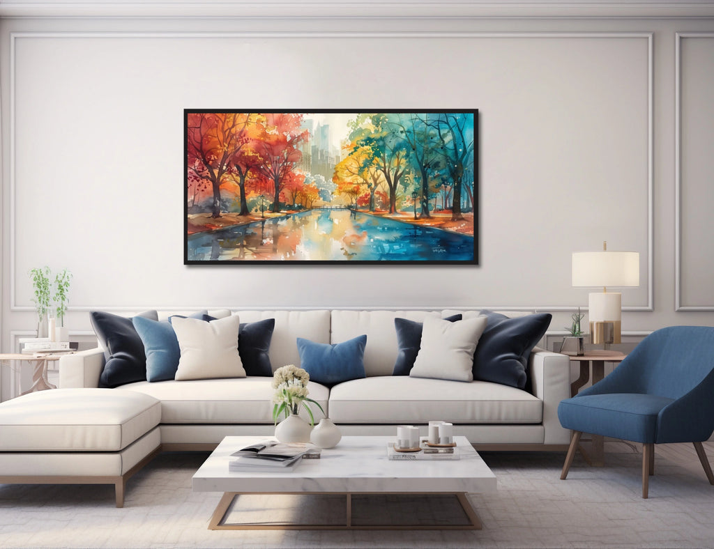A large urban landscape art print featuring Central Park, NYC. 