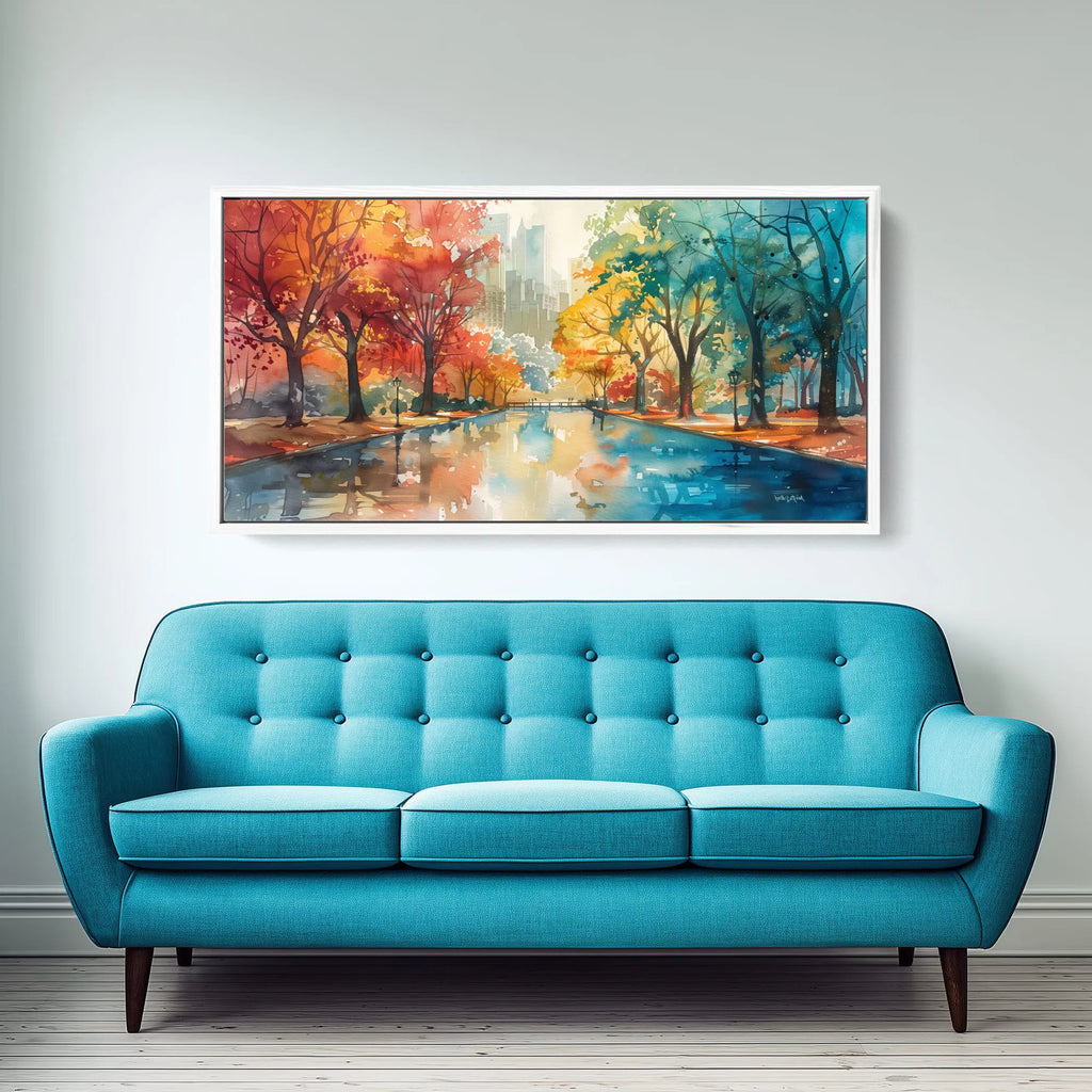A large urban landscape art print featuring Central Park, NYC. 
