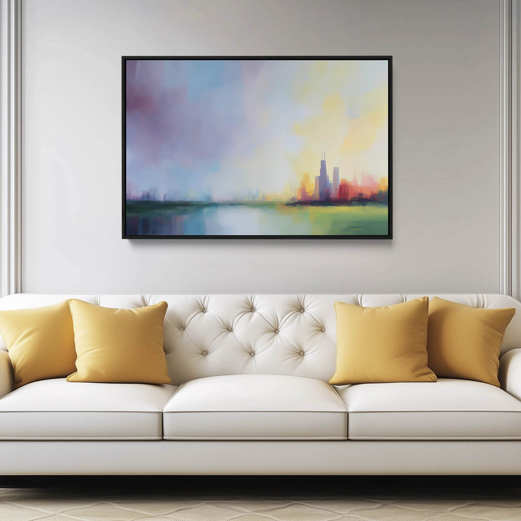 A large modern cityscape wall art.
