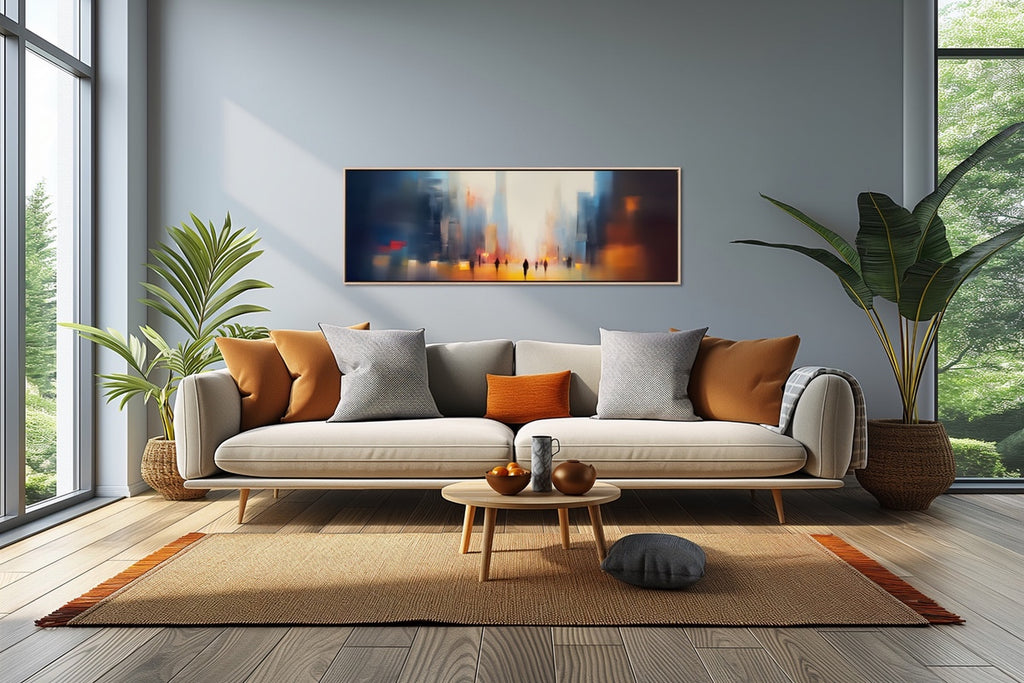 A huge panoramic cityscape on fine art paper or canvas, framed or unframed.