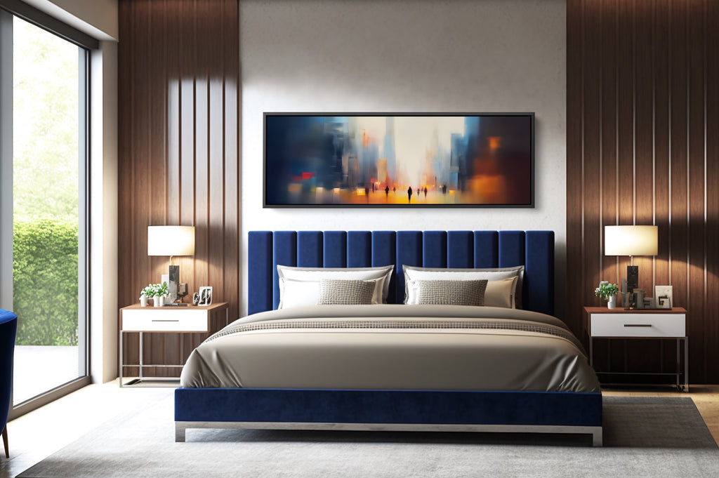An abstract urban artwork on stretched canvas.