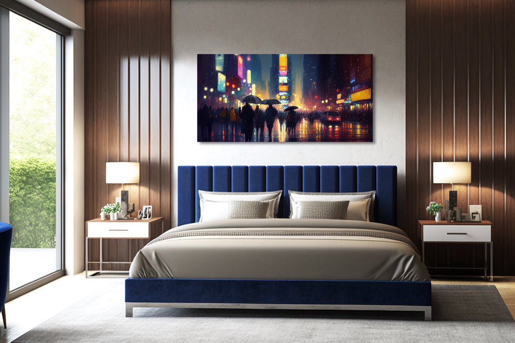 Extra large horizontal cityscape living room wall art.