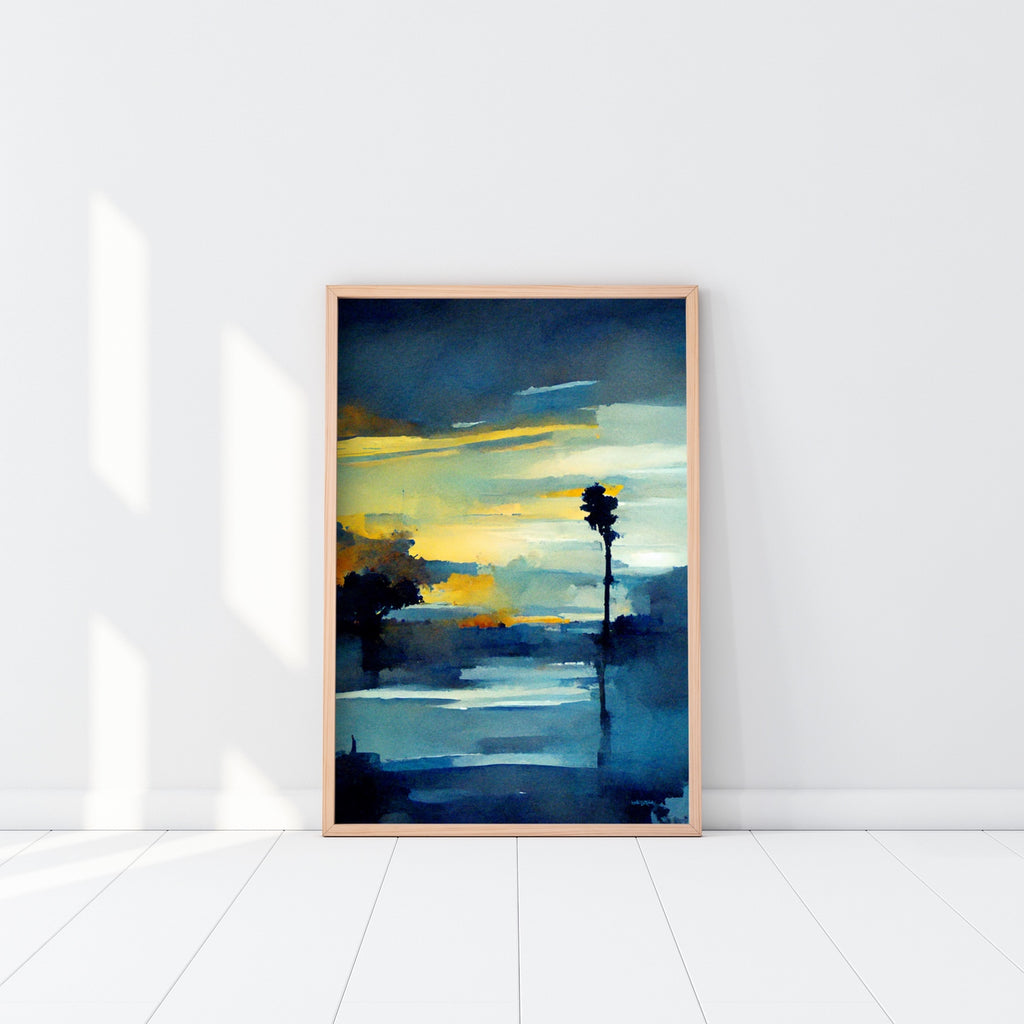 A vertical vibrant abstract landscape wall art.