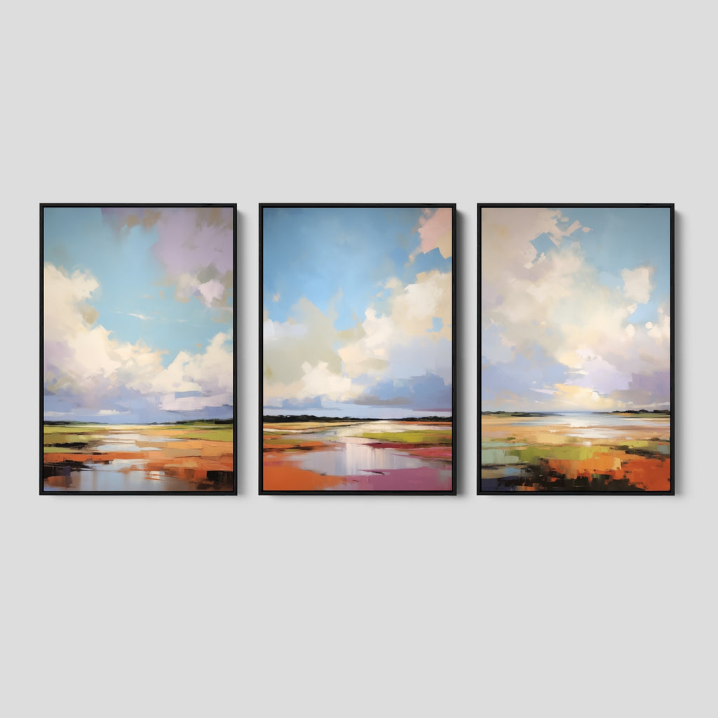 Framed Abstract Coastal Landscape Art Set.