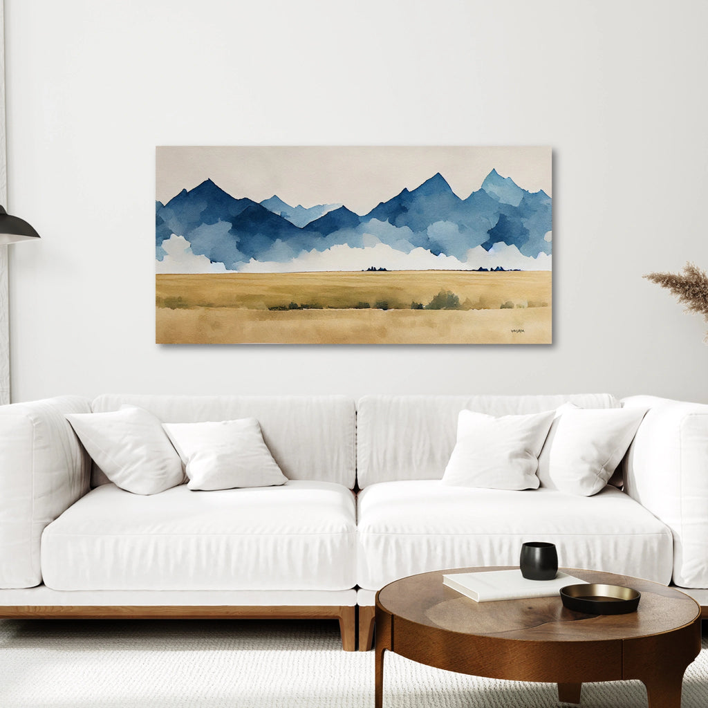 A minimalist horizontal abstract mountain wall art print. 