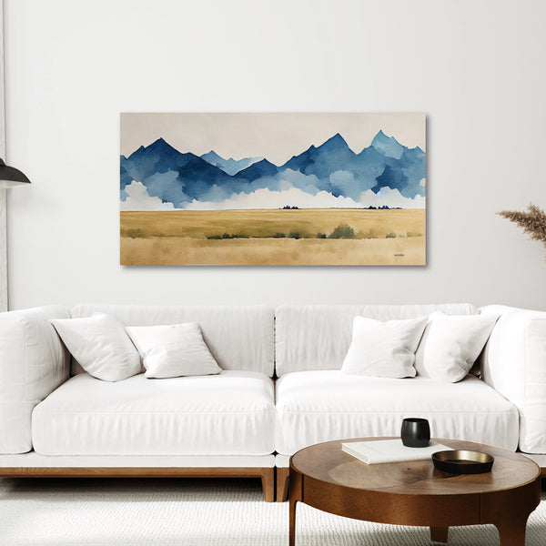 A minimalist horizontal abstract mountain wall art print. 