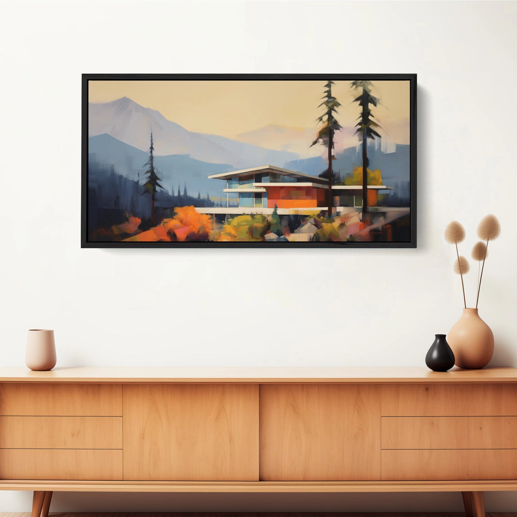 A Framed Retro-Inspired Landscape Art.