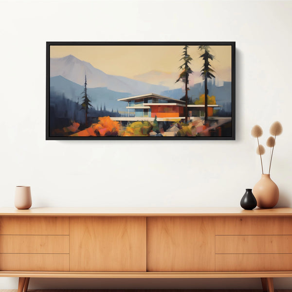 A Framed Retro-Inspired Landscape Art.