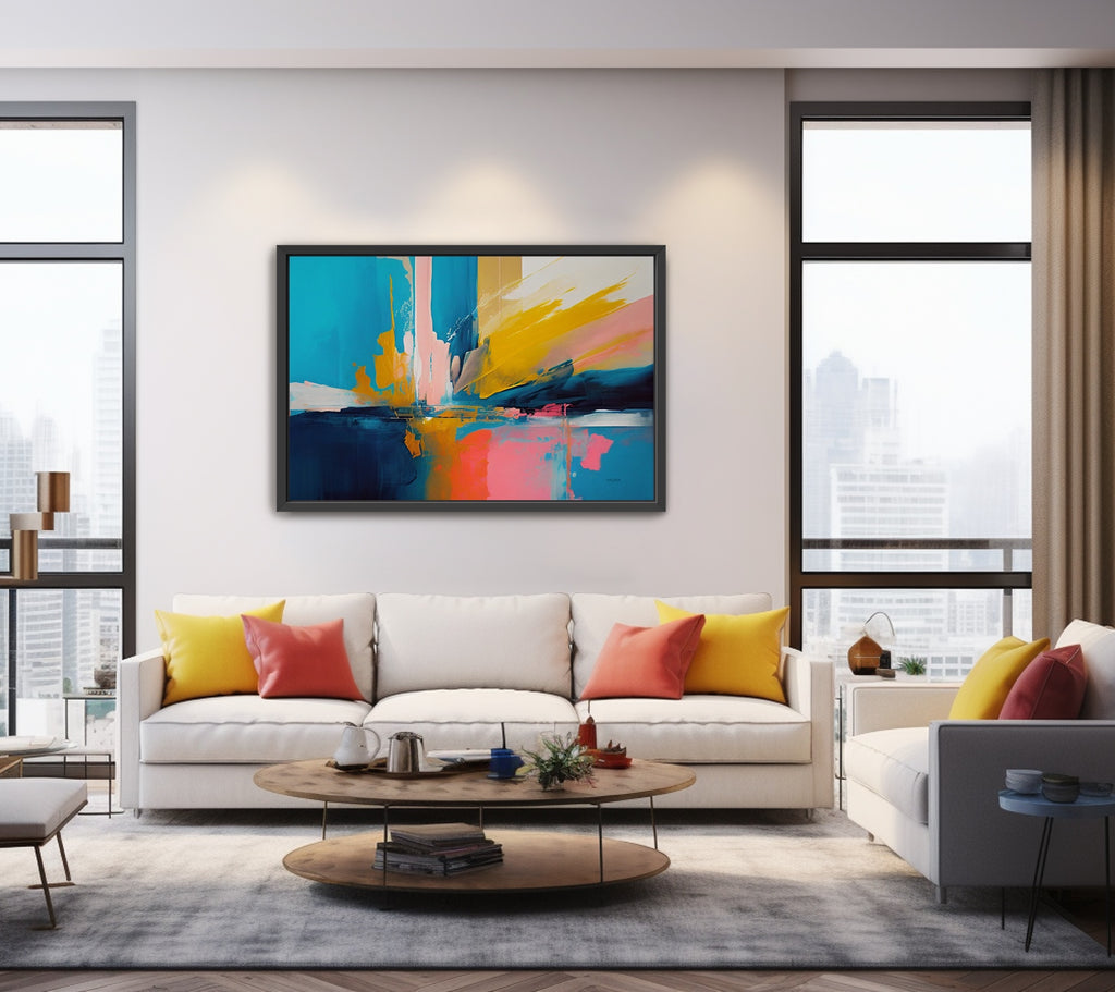 Framed Abstract Acrylic Wall Decor in Vibrant Colors.