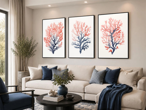 A nautical canvas wall decor in blue and red.