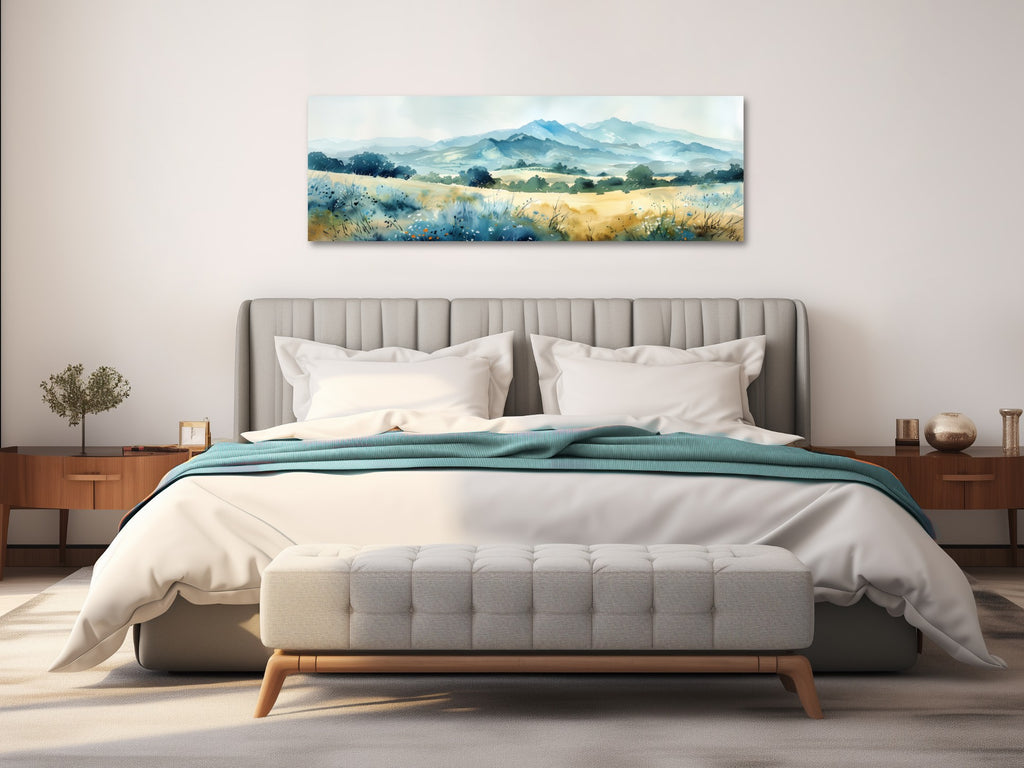 A large watercolor country artwork on fine art paper or canvas, framed or unframed.