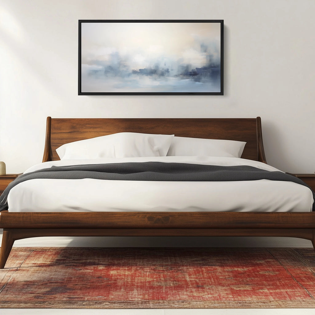 Abstract landscape wall decor in light blue.
