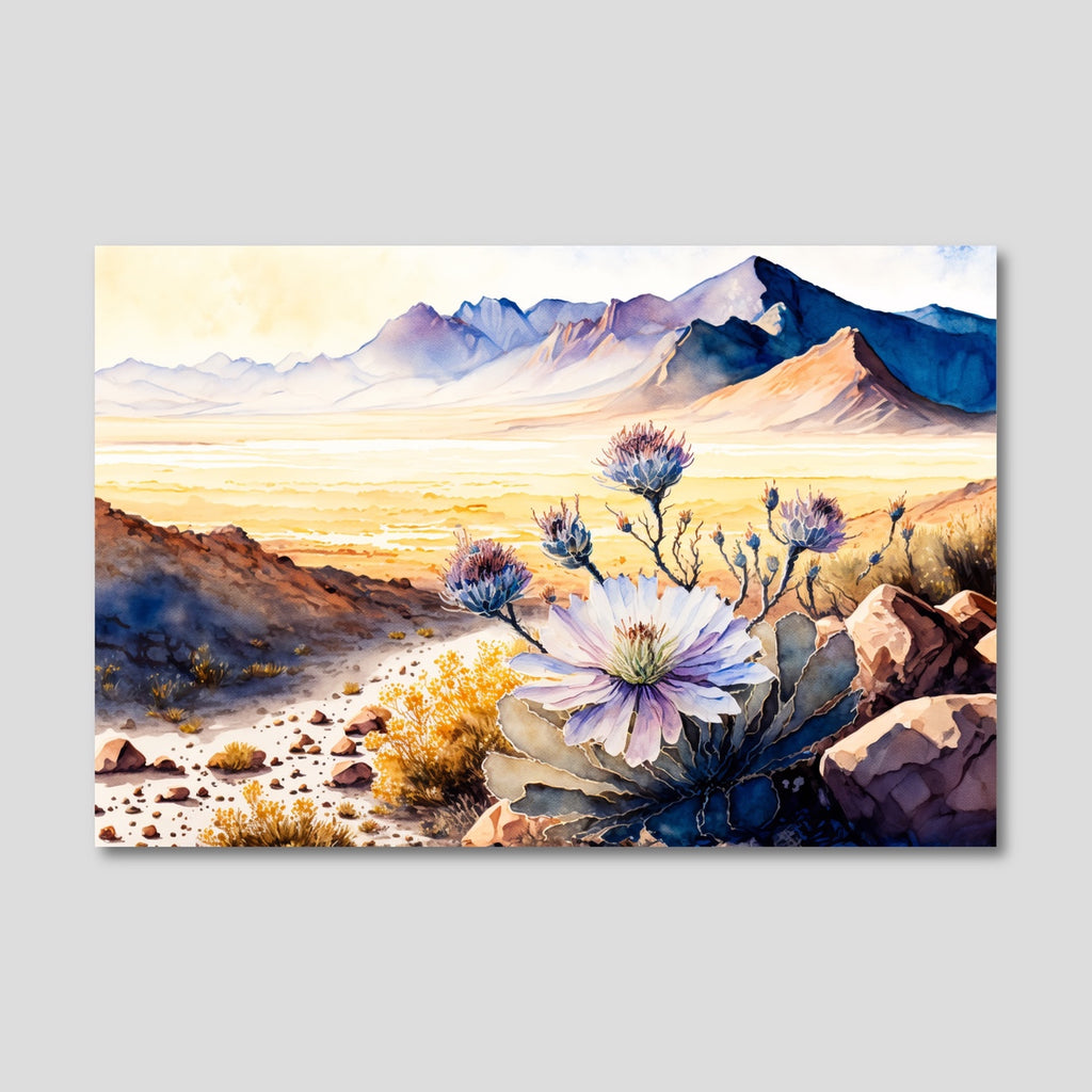 Desert Spring Landscape Art Print in Gold and Violet.