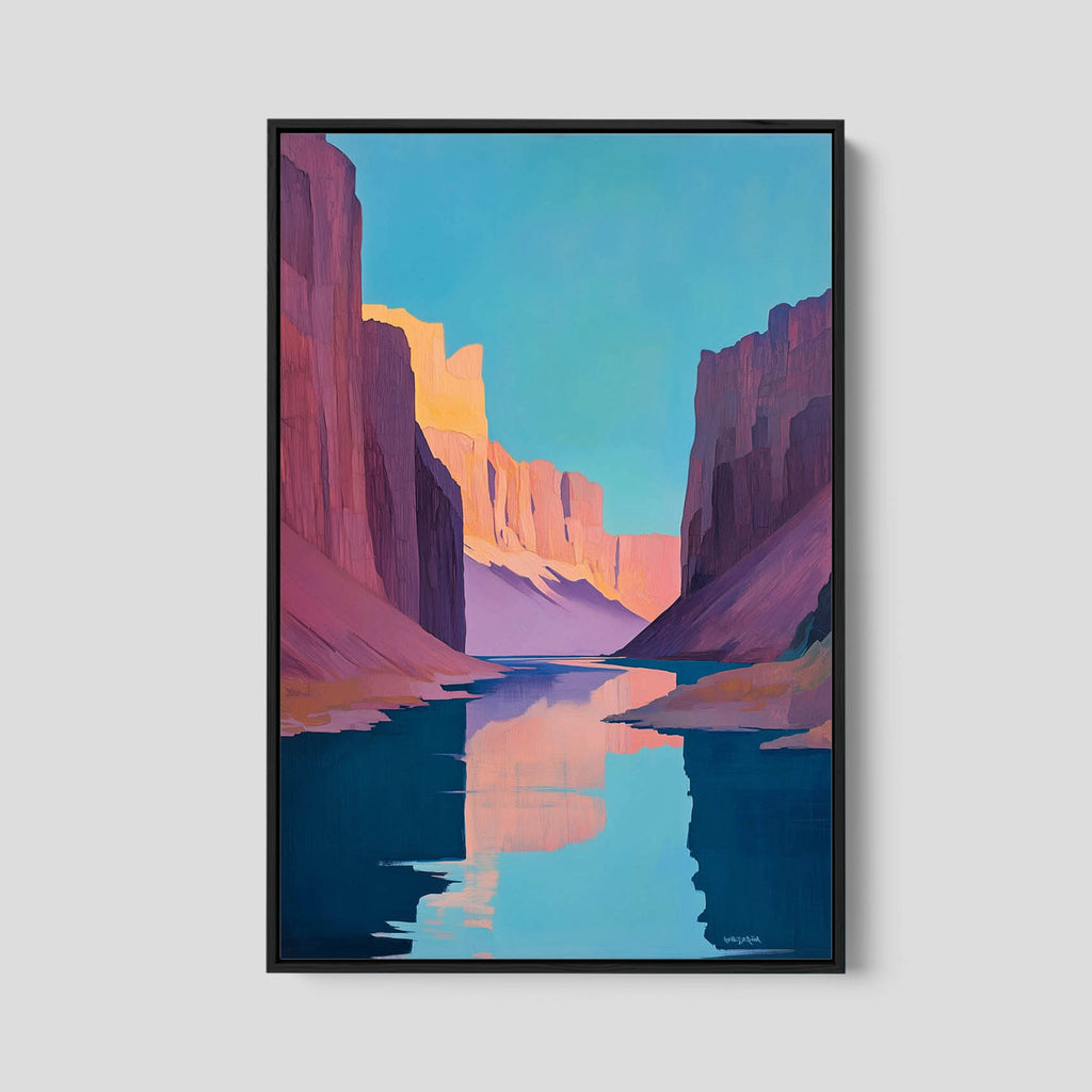 A vertical Southwestern scenery art print in blue and purple.