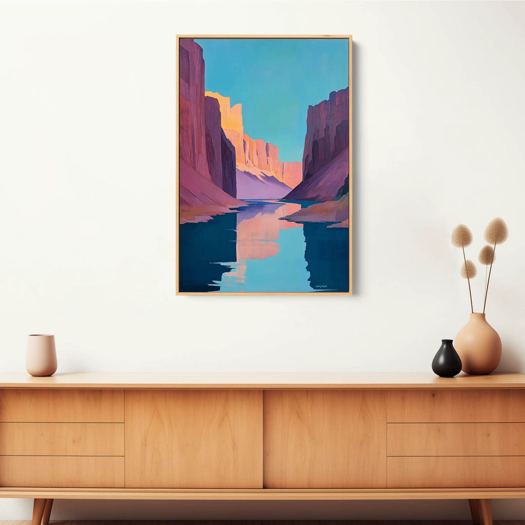 A desert artwork featuring clean lines and warm, earthy tones.